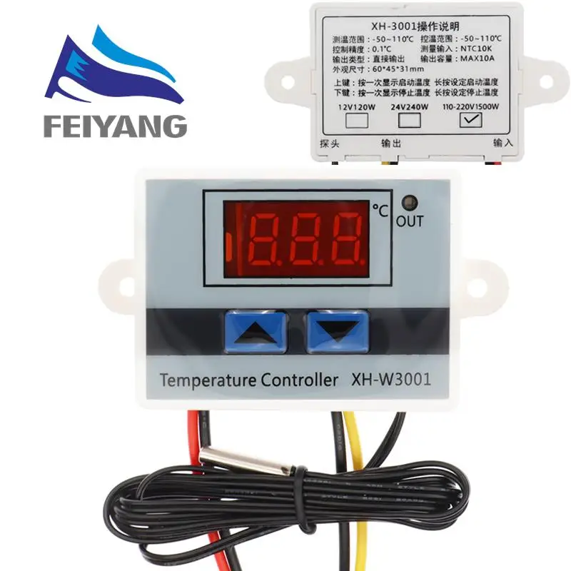 Fafeicy XH-W3001 Temperaturregler – 24 V, 240 W, -50 Bis +110 °C, Mit Wasserdichter Sonde, Heiz- Und Kühlmodus