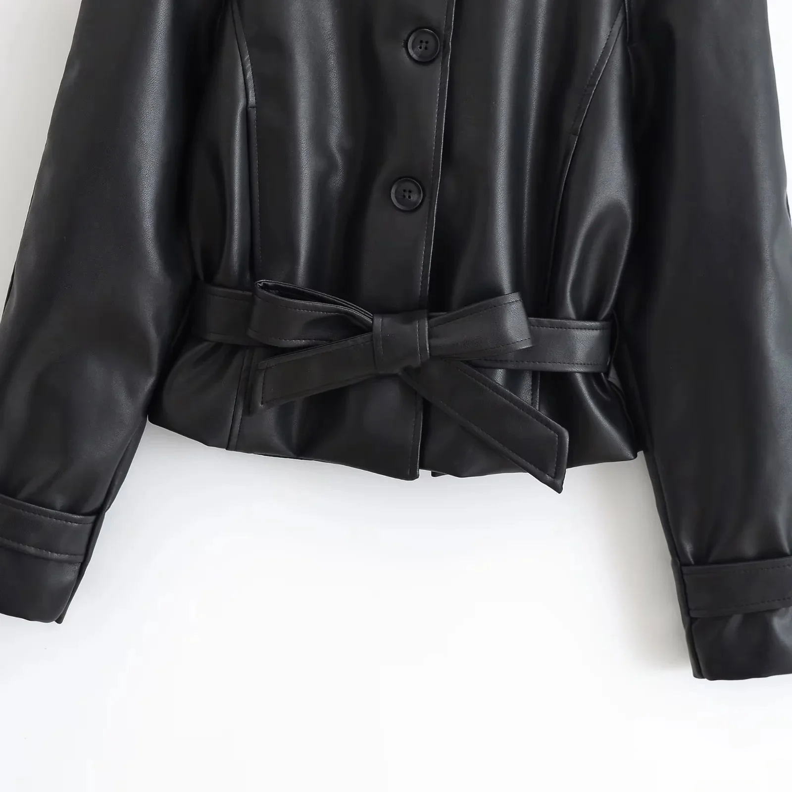 KONDALA Elegante Lässige Damen-Lederjacke mit Stehkragen, Einreihig, mit Gürtel, Modische Herbst-Winter-Urlaubsjacke 2026 – Detail 4