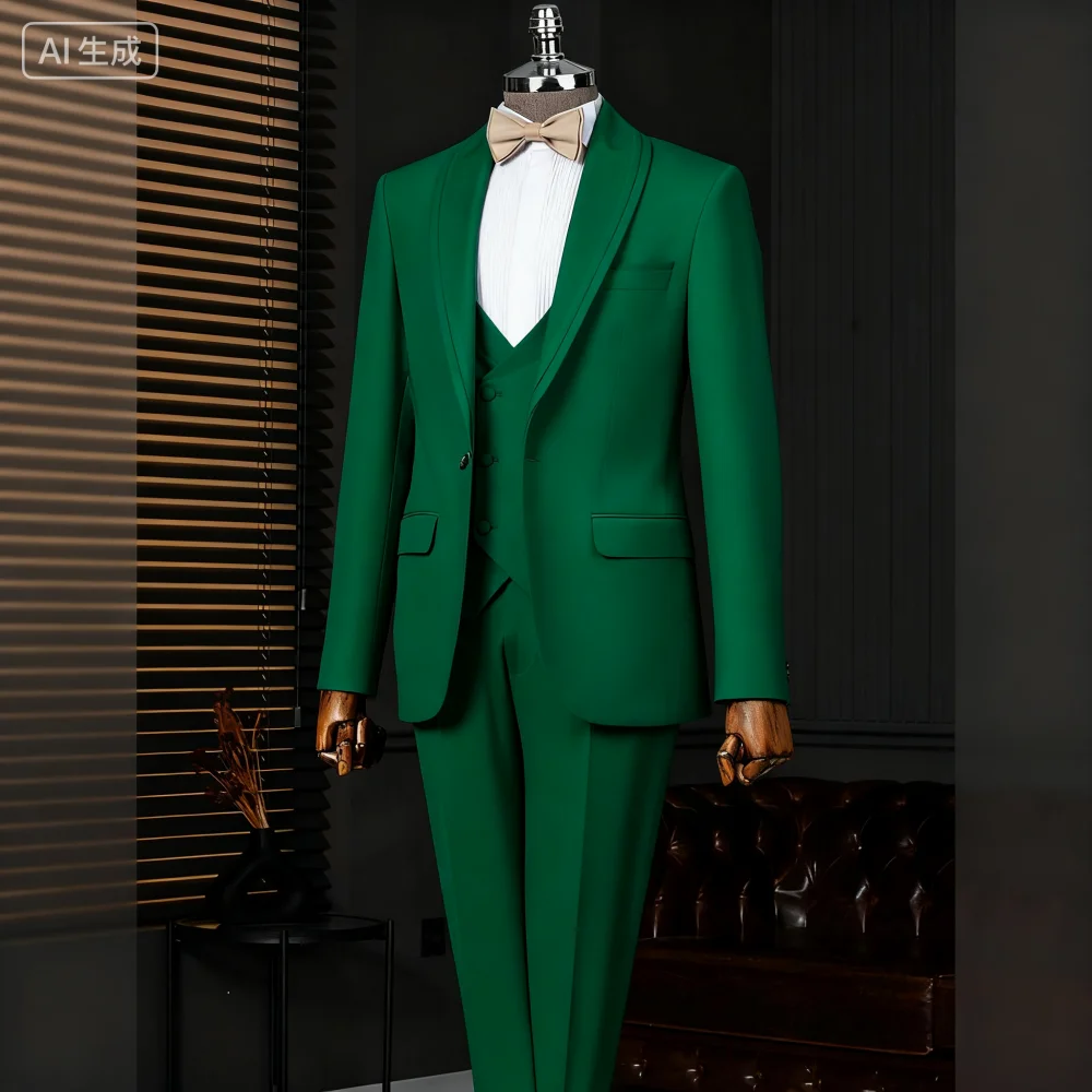 بدلة Ternos للرجال من Suave كاكي فريدة من نوعها ذات طية صدر السترة مكونة من 3 قطع (سترة + بنطلون + سترة) مجموعة حفلات الزفاف