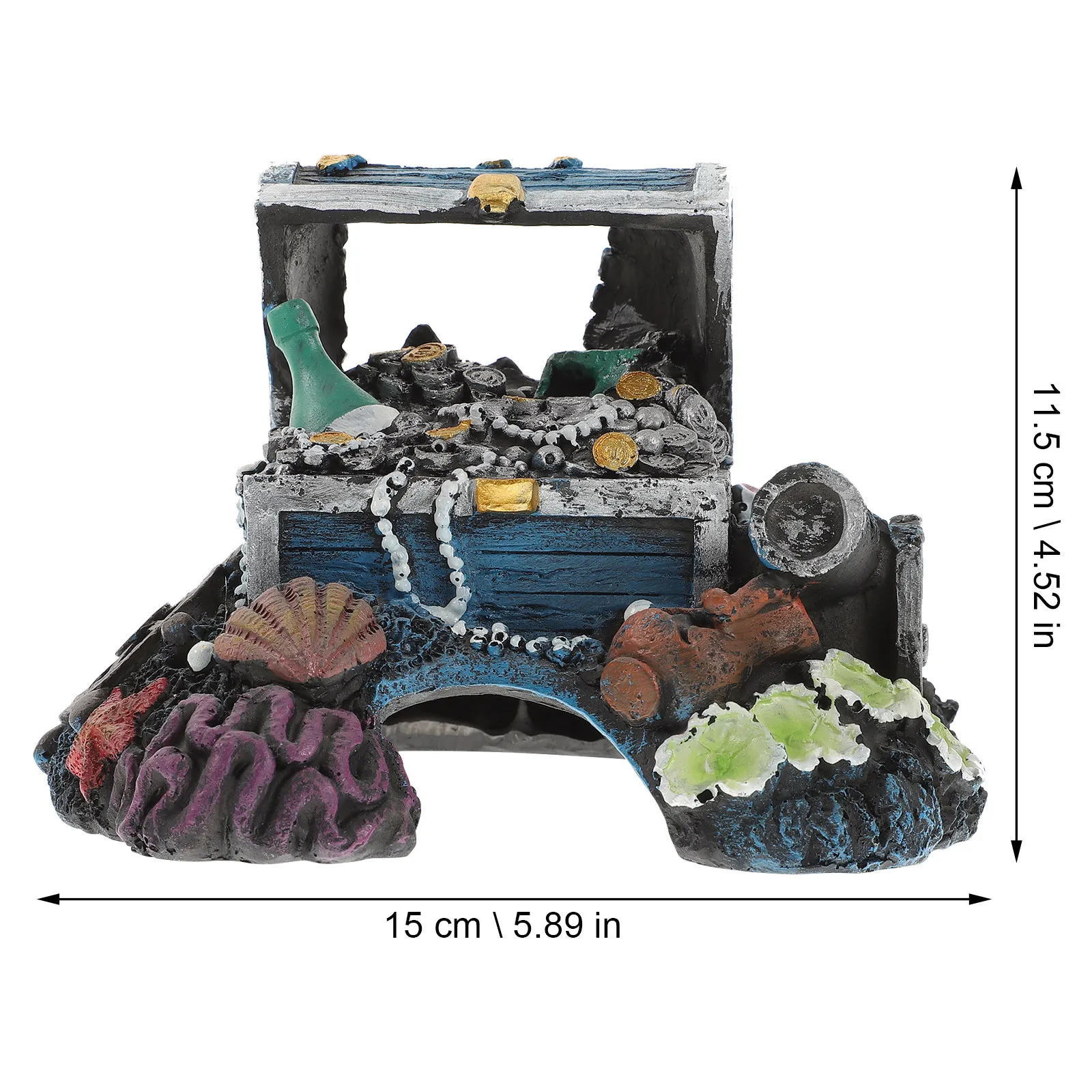 Resin Treasure Chest Aquarium Ornament Fish Tank Decoration Natural-Looking Fish Shelter Hiding Cave for Freshwater Saltwater