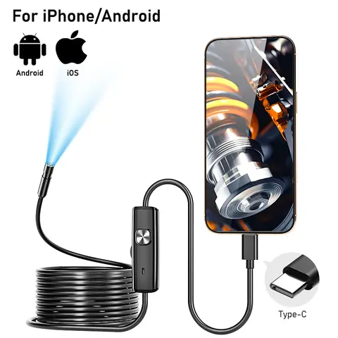 TYPE-C Endoscope Camera 3in1 USB-C Video Camera Waterproof Probe HD1080P Car Pipe Inspection Borescope for Iphone Android Phones