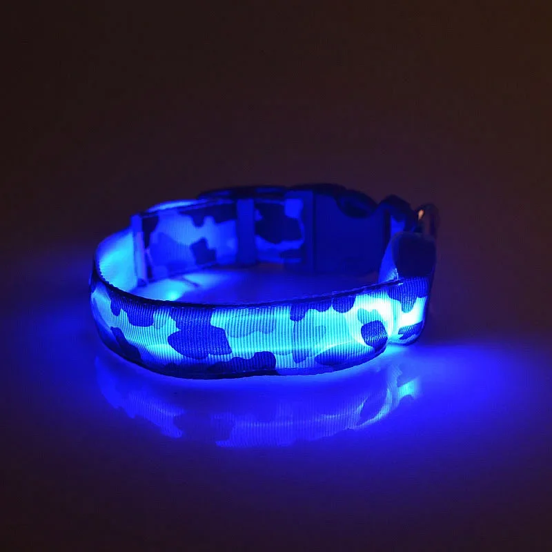 Pet Dog Cat Adjustable LED Light Pet Safety Collars Camouflage Stylish Flashing Glow Necklace Bright Luminous Puppy Dog Collar