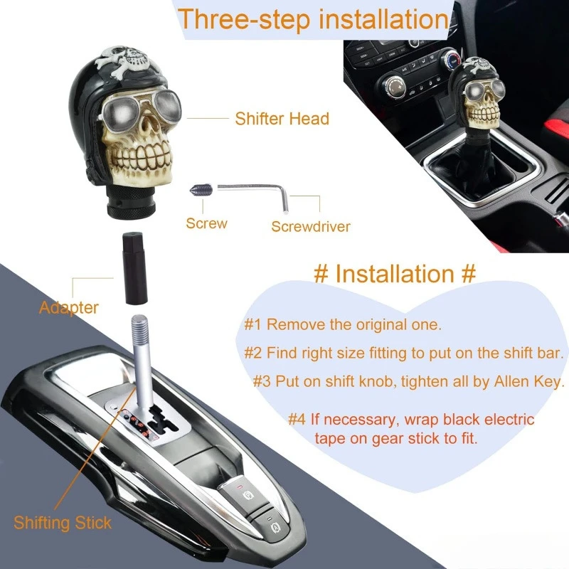 Skeleton Gear Shift Stick Knob Skull Pilot Style Racing Speed Shifter Lever Handle Replacement Fit Most Manual Automatic Cars