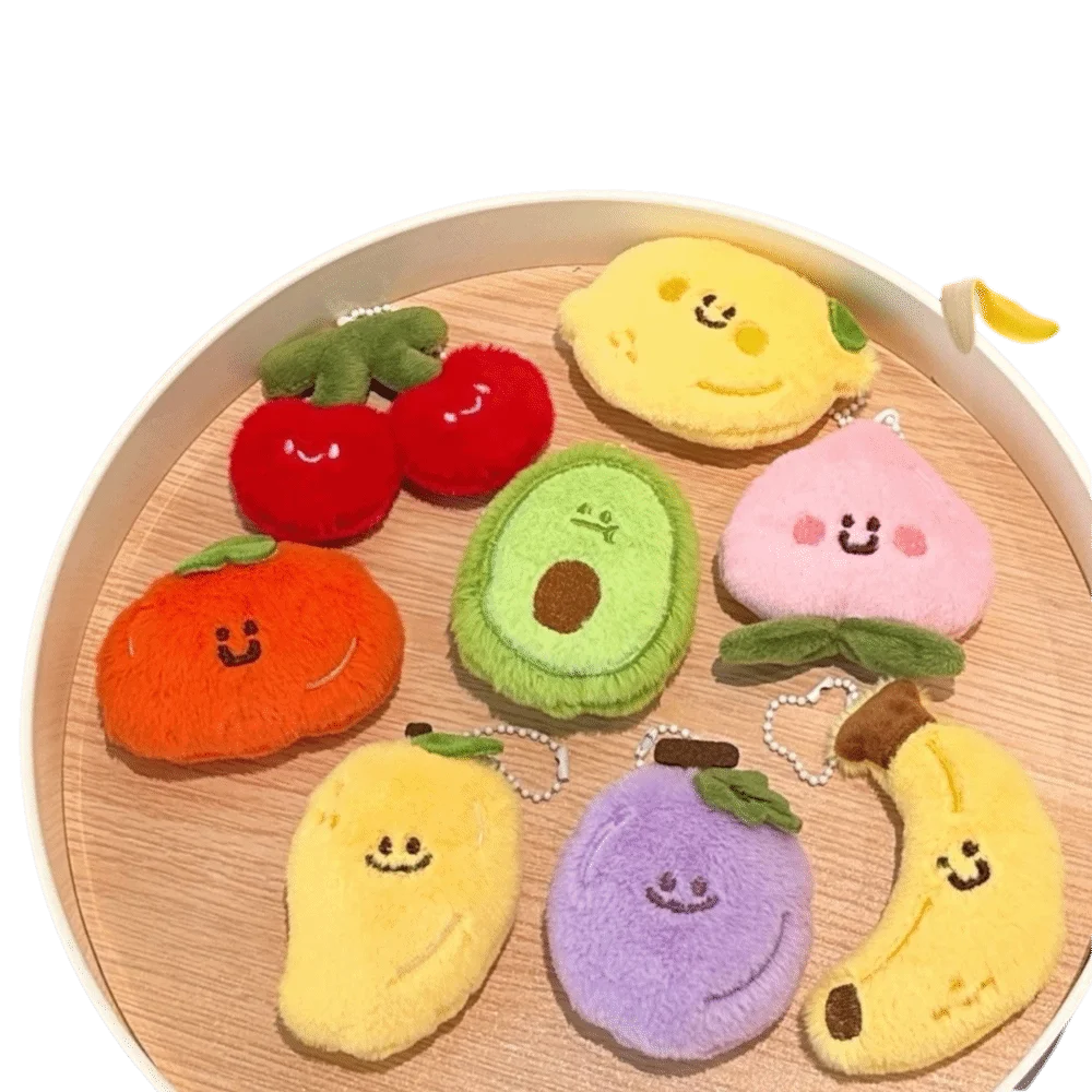New Cartoon Fruit Plush Doll Keychain Mango Peach Banana Cute Stuffed Pendant Avocado Lemon Cherry Backpack Charm Birthday Gifts view 2