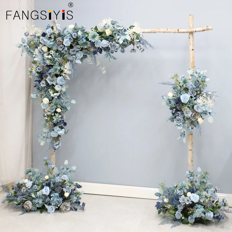 

New Customize Road Lead Artificial Flower Flowers Row Wedding Background Arch Decoration Silk Dark Blue Floral Party Decor prop