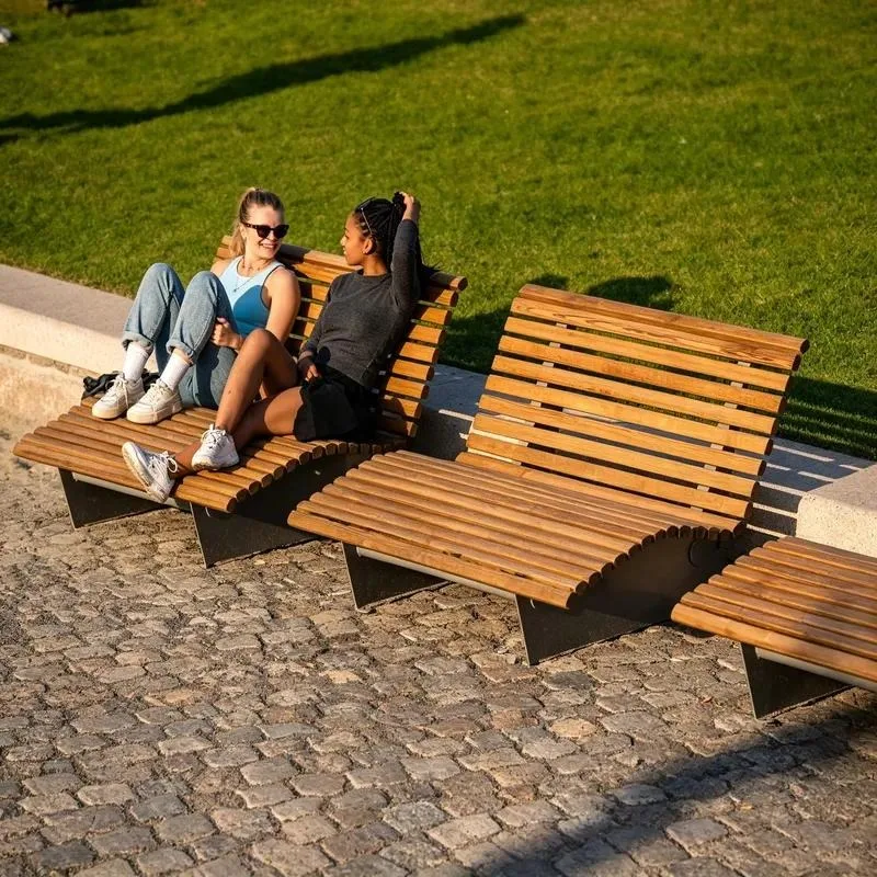 Modern Outdoor Teak Bench Recliner with Stainless Steel Frame Weather Resistant Ergonomic Design Suitable for Hotels and
