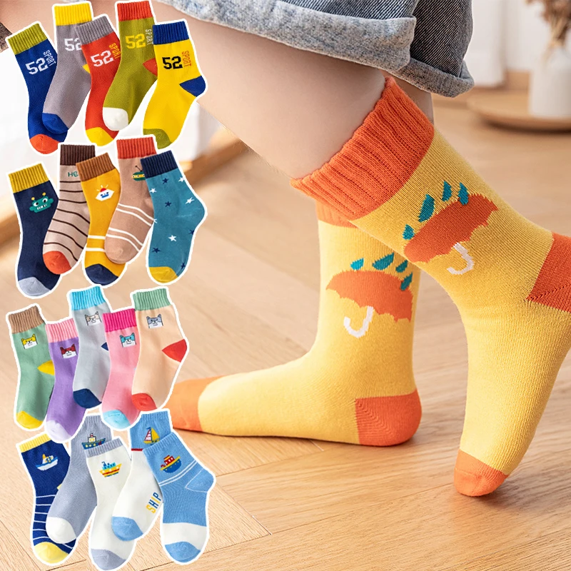 

5Pairs Summer Boy Socks Summer Little Boys Girls Children's Sock Stripe Cartoon Cotton Socks 1-12 Years Old носки для мальчиков