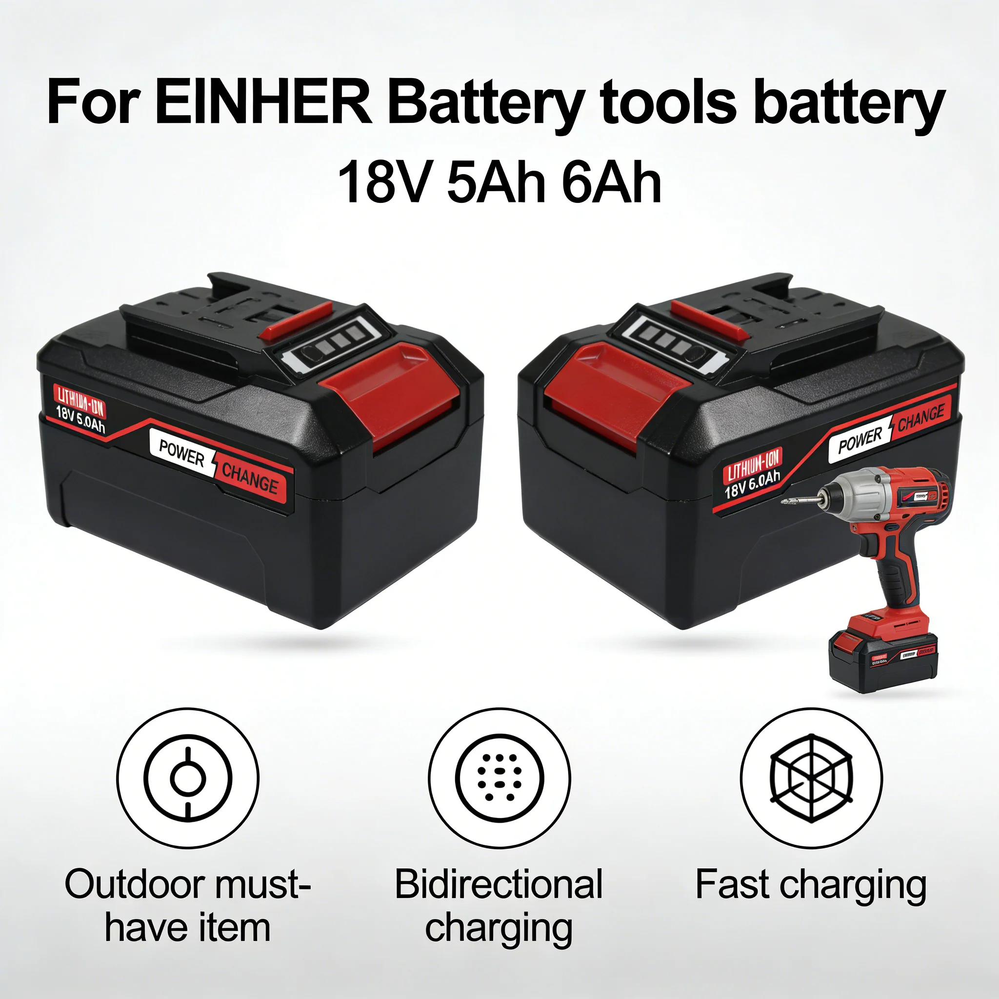 

ДЛЯ перезаряжаемой батареи EINHER 18 В, 5 А/6 А для длительного срока службы, покупки 2, 3, и 4 батарей, чтобы наслаждаться скидкой.