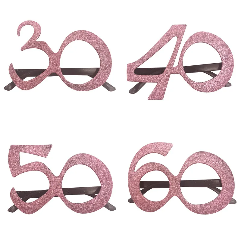 1Pcs Rose Gold Number 30 40 50 60 Year Glasses Happy Birthday Party Decor Adult 30th Anniversary Photo Booth Props Glasses Frame