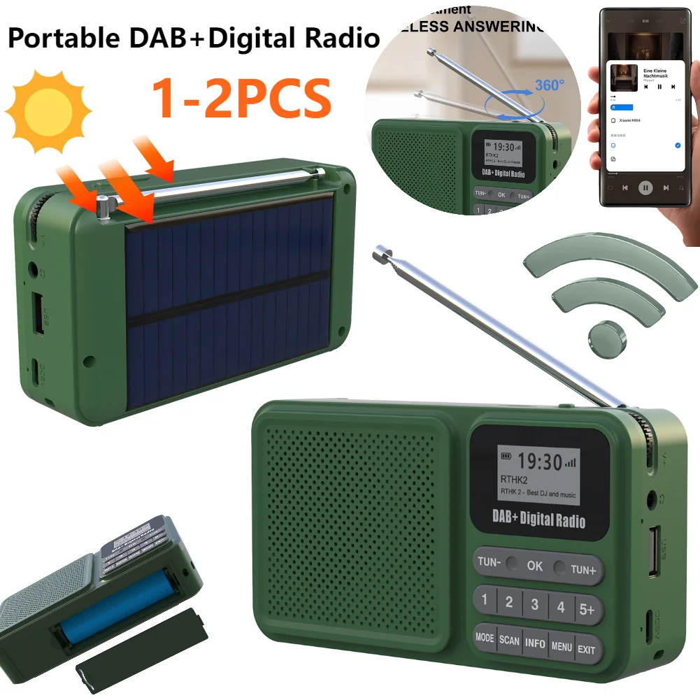 

Portable DAB+Digital Radio BT Solar/Rechargable Emergency Radio Receiver Supports U Disk TF Card MP3 Play LCD Wireless Speaker