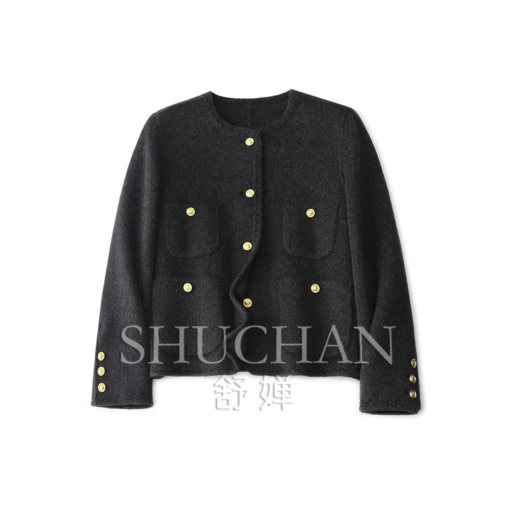 

Exquisite and Extravagant, Imported Wool Jacket, Hand-sewn Double-sided, Single-breasted Round Neck Coat Women