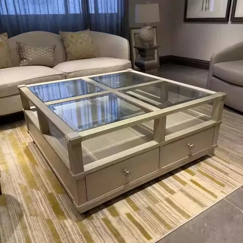 American solid wood glass coffee table, fashionable and simple coffee table