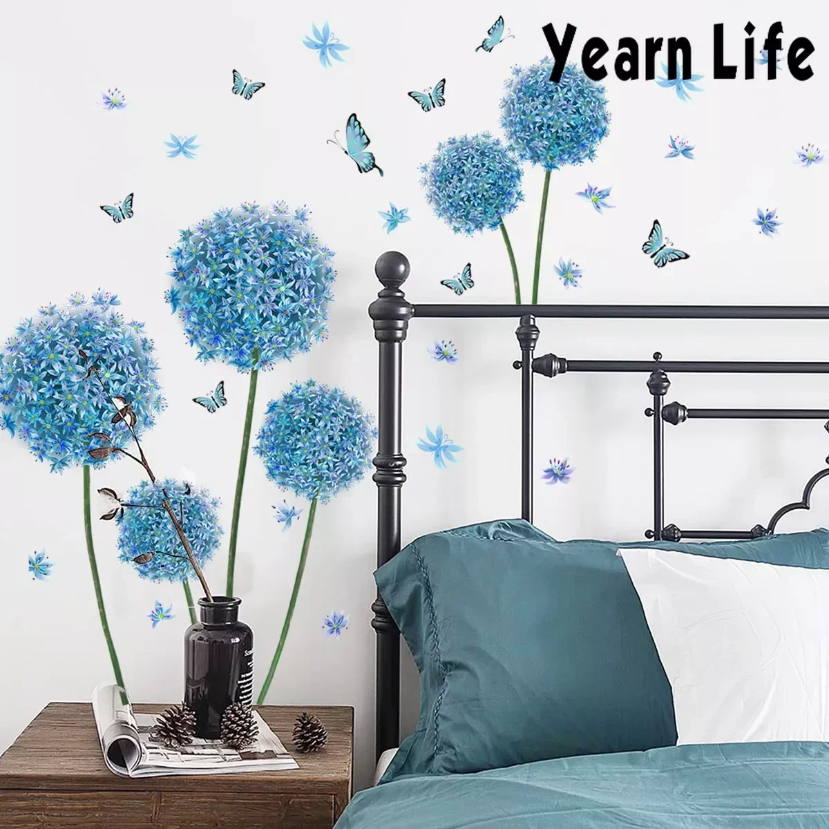 Wall Sticker Blue Dandelion Butterfly Wall Sticker Living Room Background Wall Room Decoration Self-adhesive Wall Sticker