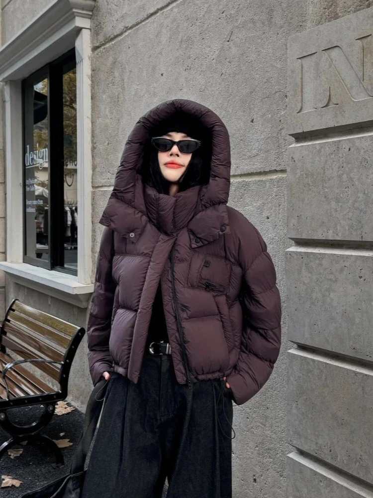 2025 موضة جديدة رقيق سترة منفوخة الإناث جديد الخريف الشتاء سميكة الدافئة ملابس علوية النساء قصيرة مقنعين الأبيض بطة أسفل معطف #2