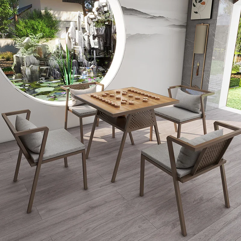 Overhead balcony leisure area arrangement chess go table and chair combination sun room leisure table three-piece set