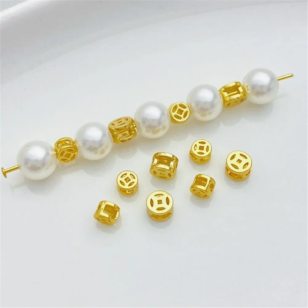 

18K Gold-wrapped Hollow Copper Coins, Loose Beads, Handmade DIY Beaded Bracelets, Necklaces, Jewelry, Material Accessories