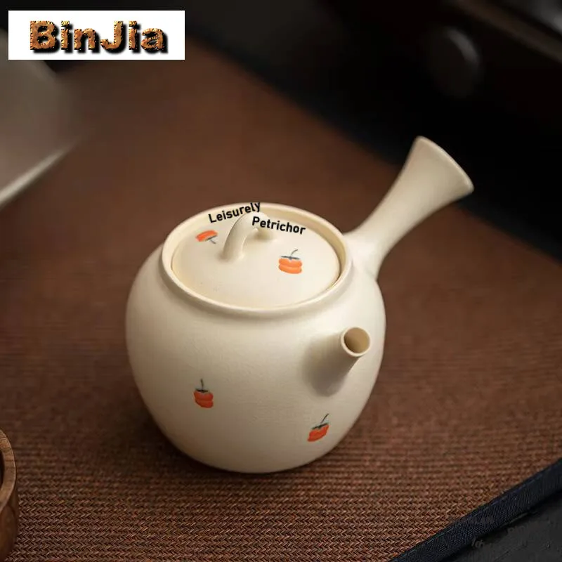 

180Ml Retro Soda Glaze Teapot Handamde Persimmon Ruyi Side Handle Pot Tea Maker Kettle Boutique Teaware Accessories Ornaments