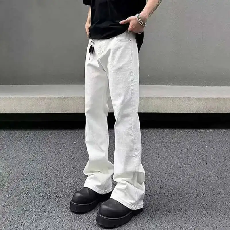 Men's Jeans New American Micro Flared Denim Pants Slim Fit Solid Color High Street Stylish Male Casual Trousers 9WAW5G
