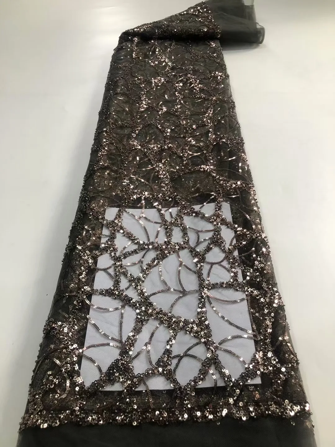 Blue Embroidery Nigeria Sequin Beaded Tulle Lace Fabric 2026 High-Quality African Mesh Lace Party Dance Dress Sewing Material