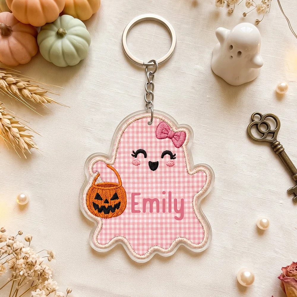 Personalized Pumpkin Ghost Keychain, Halloween Gift