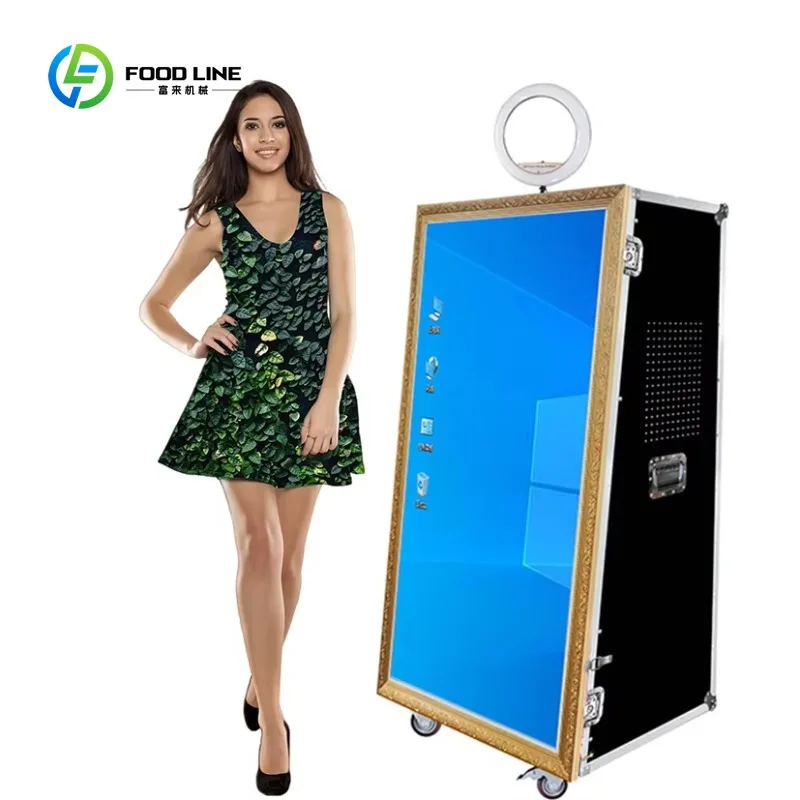 Customized 65 Inch Magic Interactive Selfie Photo Mirror Booth Machine with Camera Metal Frame No Power Supply Required