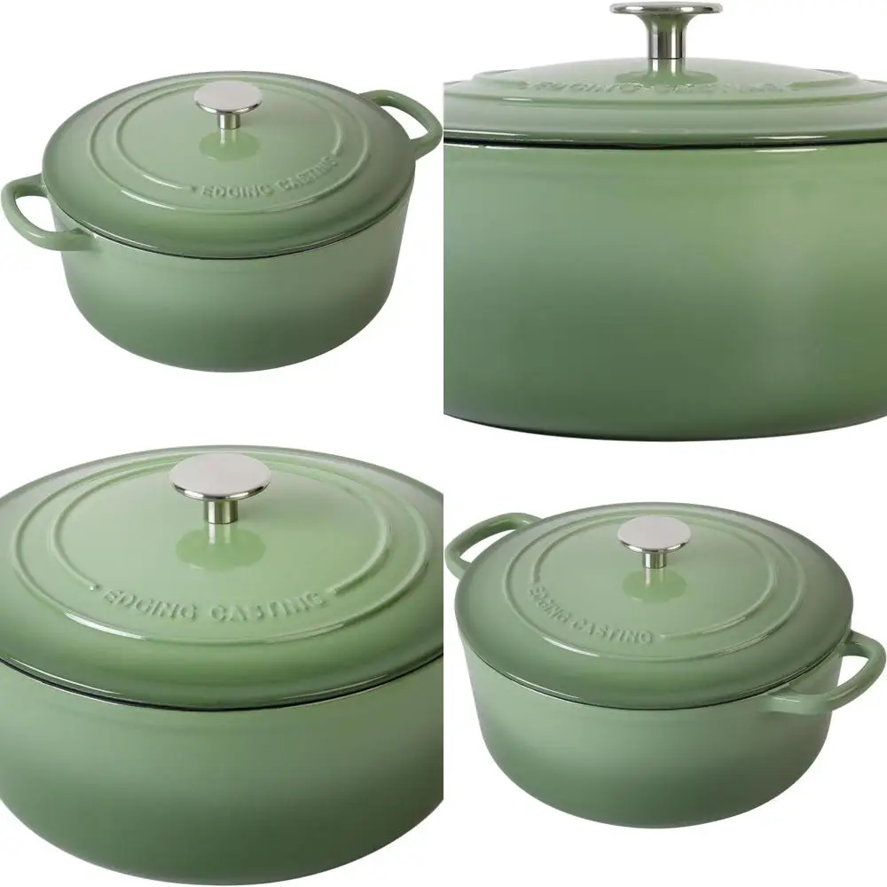 

7-литровая фисташковая зеленая эмалированная чугунная голландская духовка с крышкой для выпечки и приготовления пищи