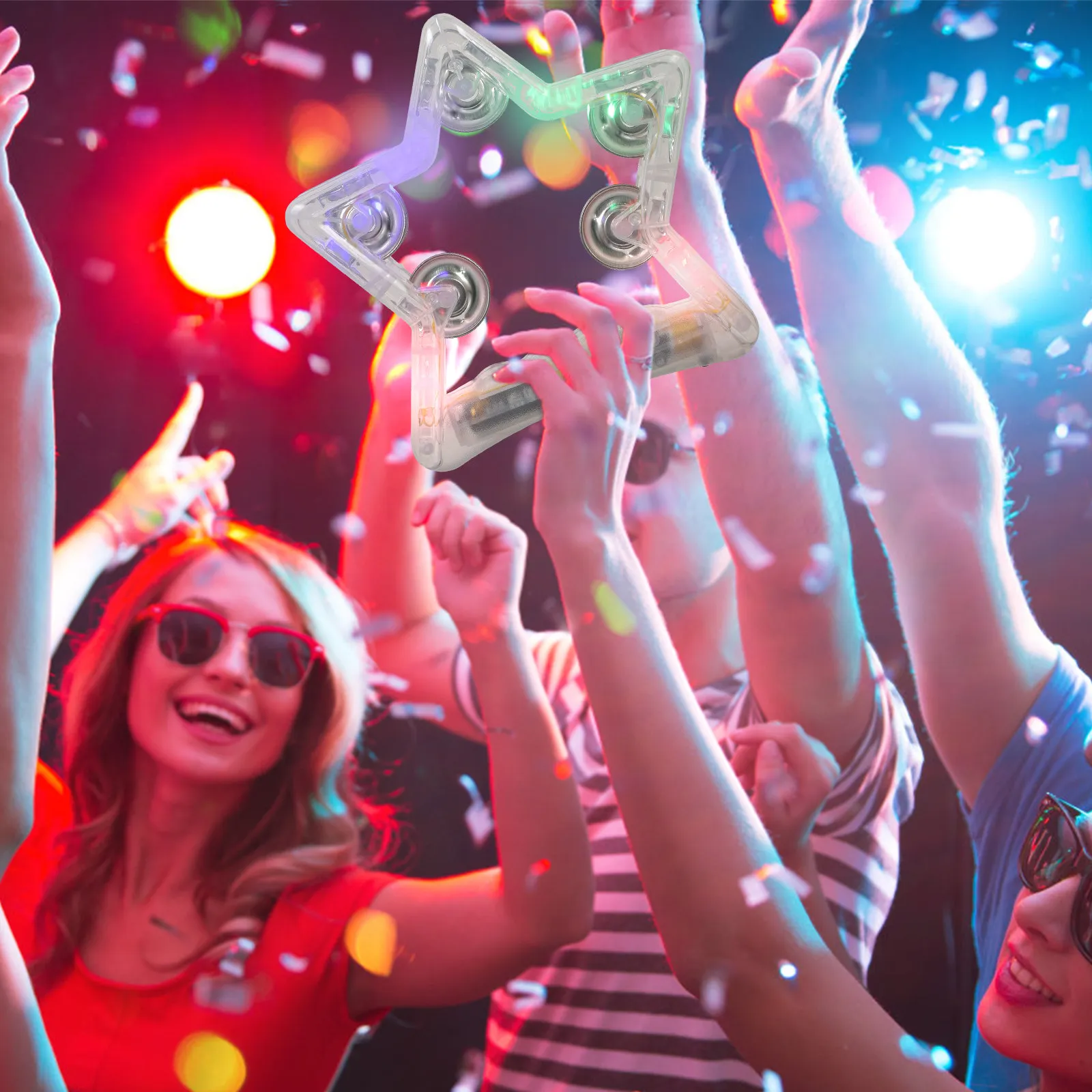 

Star-Shaped Light Up Tambourine LED Musical Flashing Handheld Percussion Instrument for Festivals Carnivals Dance Floors Sports