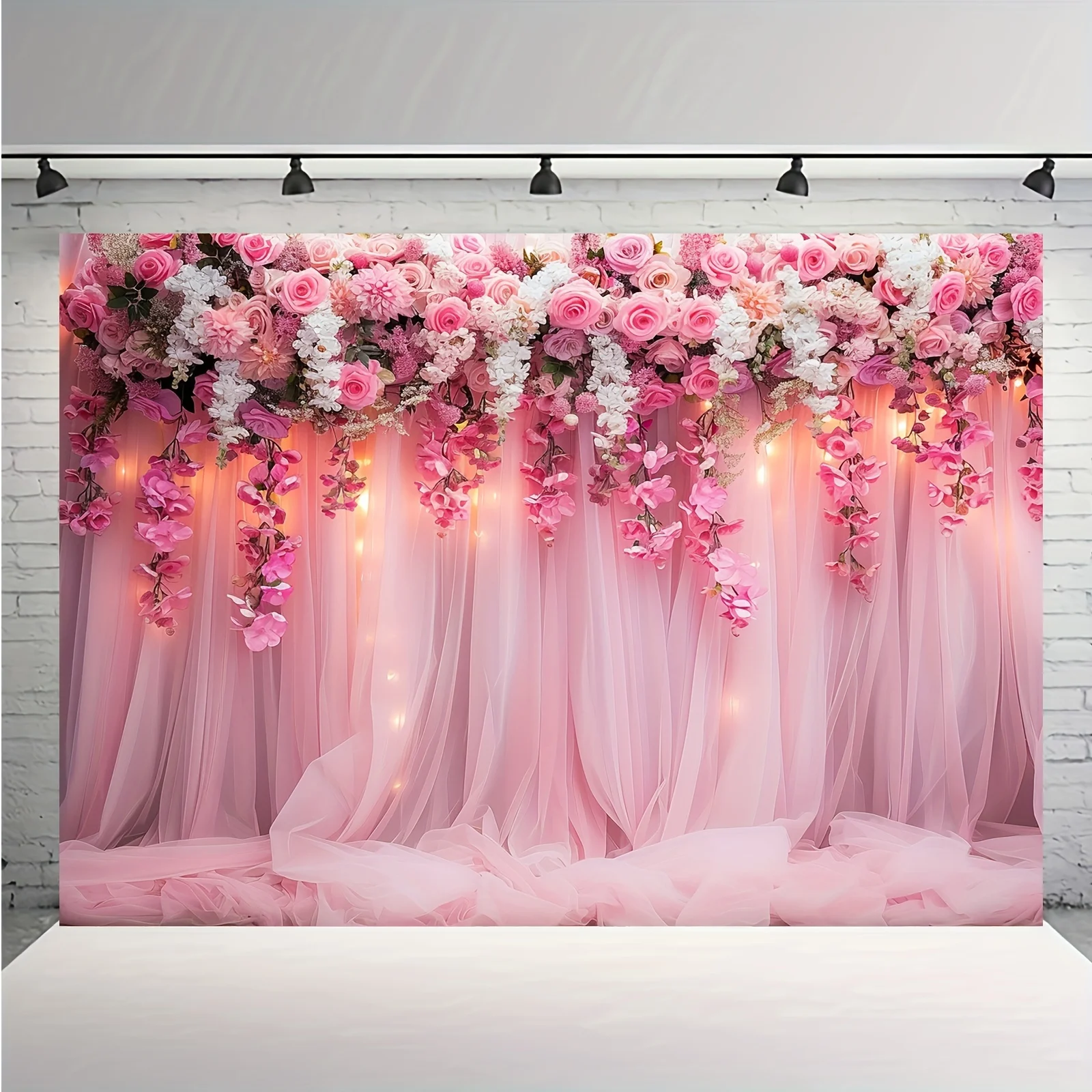 Pink floral background cloth, floral photography background, cake and dessert table decoration, wedding and birthday background