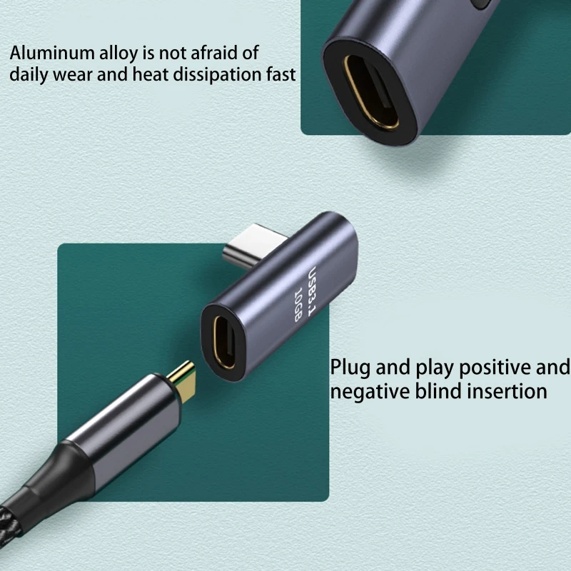 Rechte hoek USB C Extension Adapter Graad USB Type C 3.1 Mannelijke naar Vrouwelijke Extender Aluminiumlegering Extended Converter