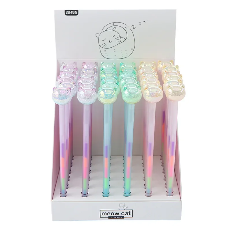 

36 шт. корейская красочная ледяная треснутая акриловая ручка-роллер, ручка-роллер с рисунком хрустального кота, студенческая ручка для письма, канцелярские принадлежности