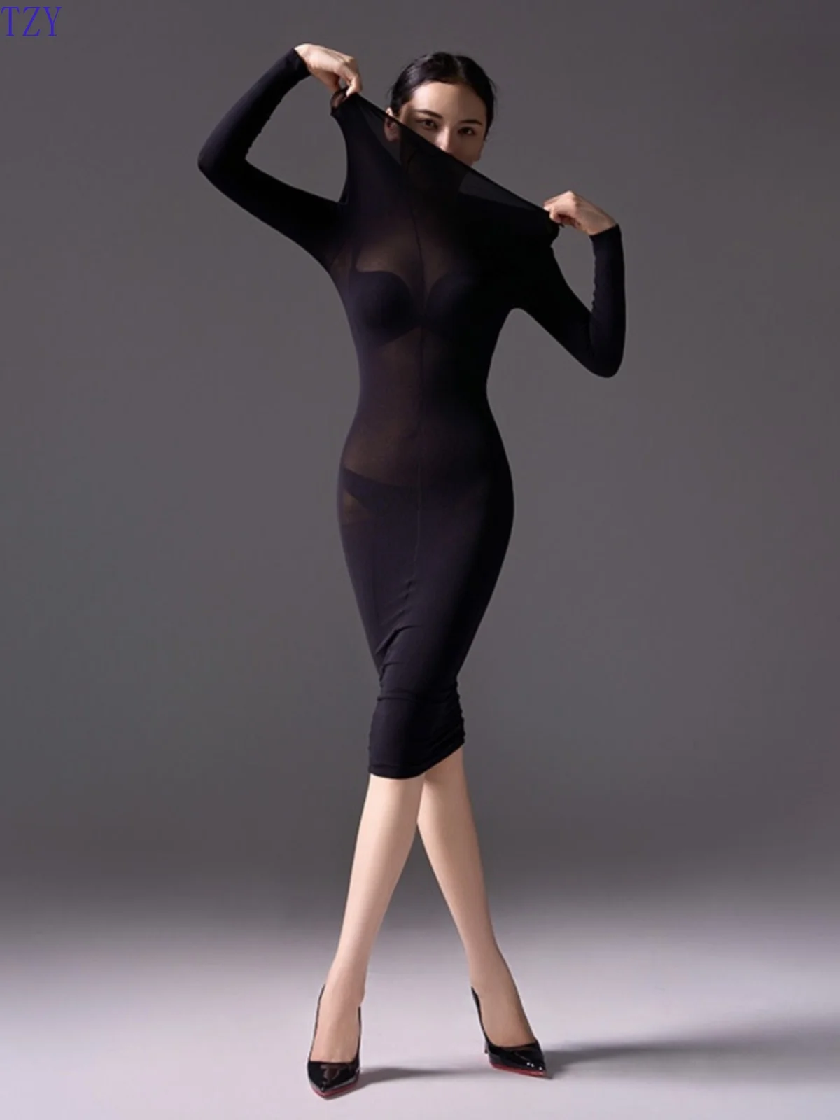 

Velvet one-piece dress stockings five-finger stockings with headgear tight dress stockings Cos sexy full hip skirt
