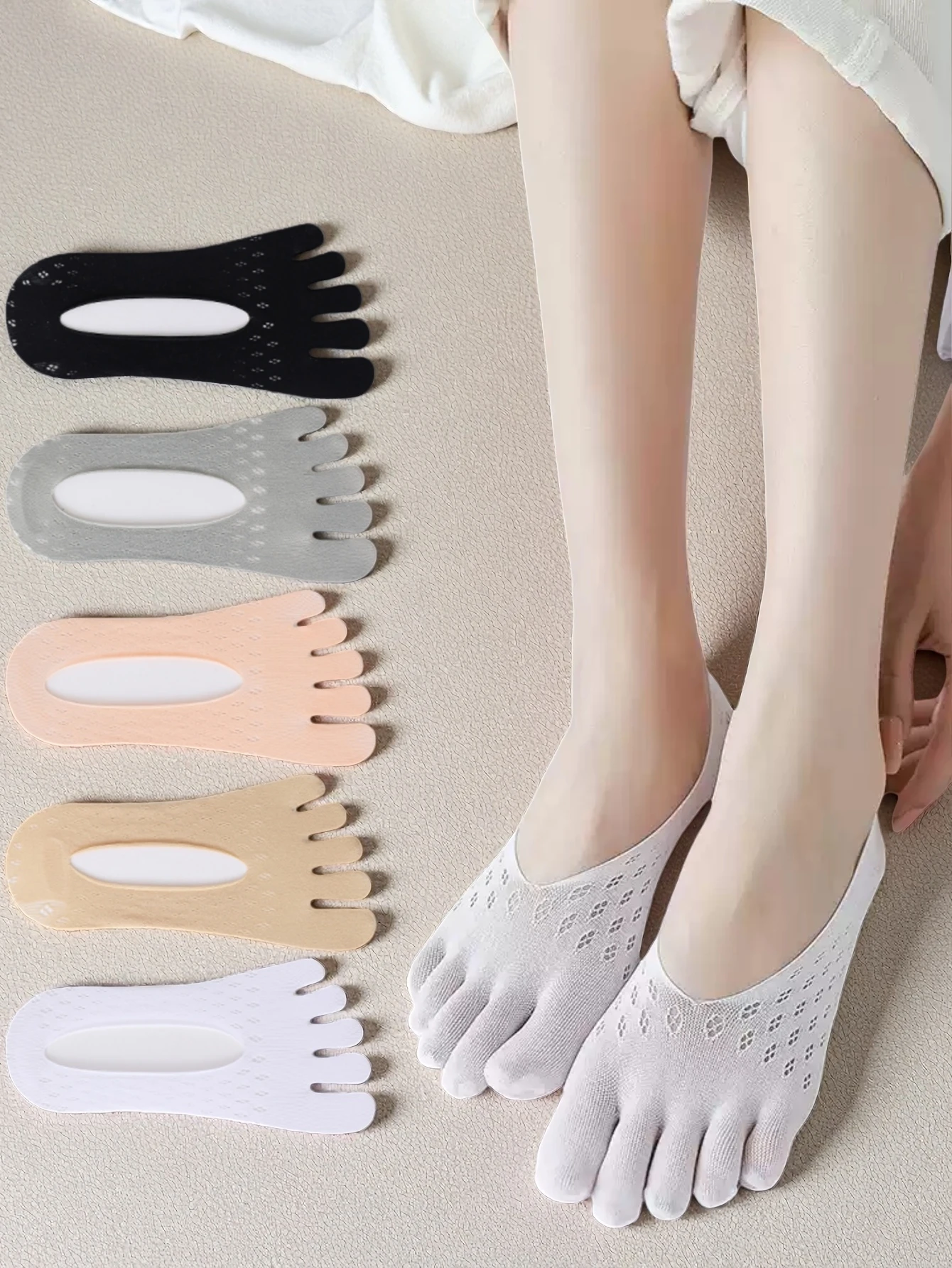 Zehensocken für Damen, unsichtbare No-Show-Socken, rutschfeste Damen-Bootssocken aus Silikon, niedrig geschnitten, atmungsaktiv, schweißabsorbierend, dünn für den Sommer – Detail 1