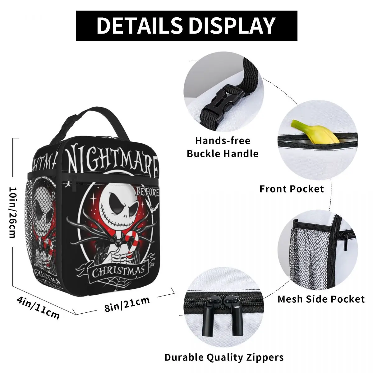 Custom The Nightmare Before Christmas Jack Skellington Resuable Lunch Box Thermal Cooler Food Insulated Lunch Bag Office Work