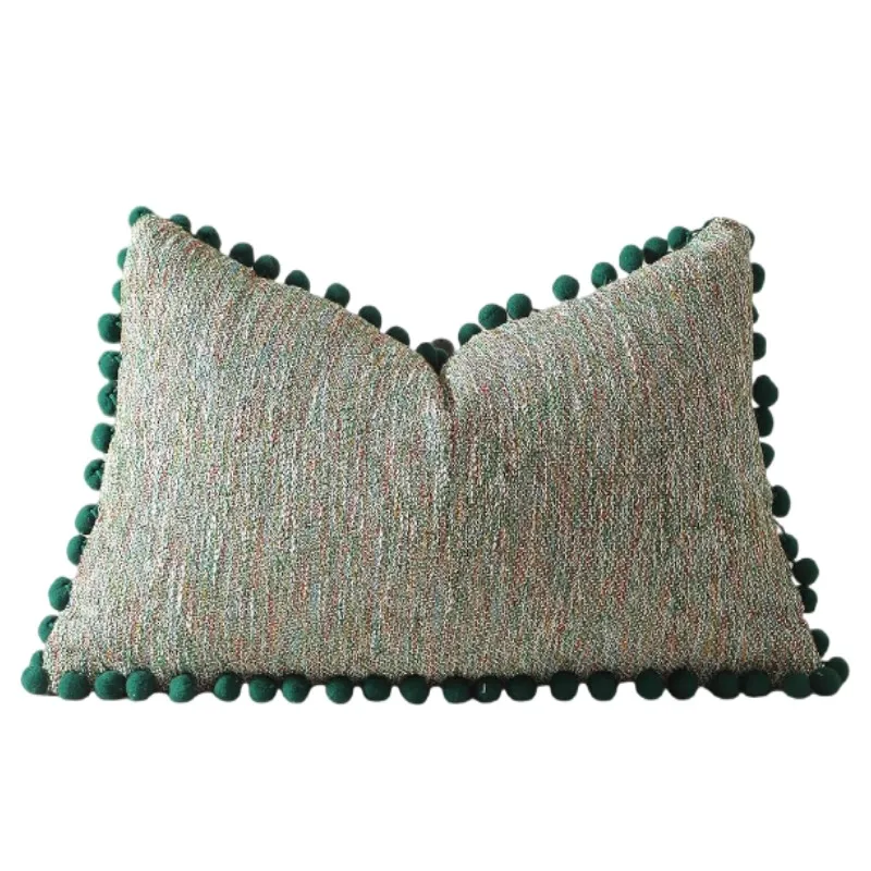 Boho Green Velvet Texture Throw Pillow Covers with Pompom 30x50cm 45x45cm Decorative Cushion Covers for Couch Christmas Gift
