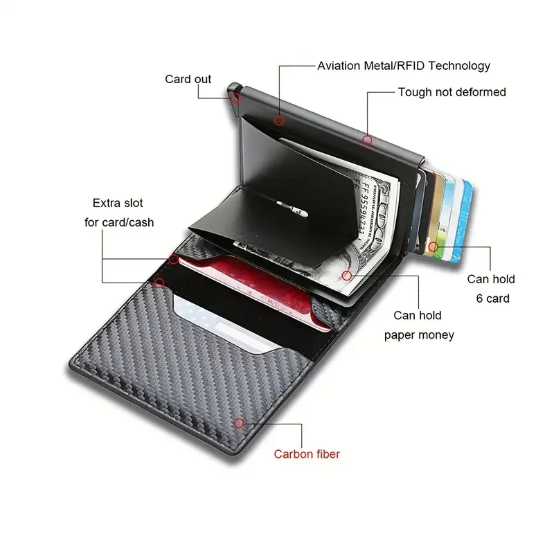 Men's Credit Card Holder Minimalist Front Pocket Wallet Carbon Fiber Rfid Blocking Wallet