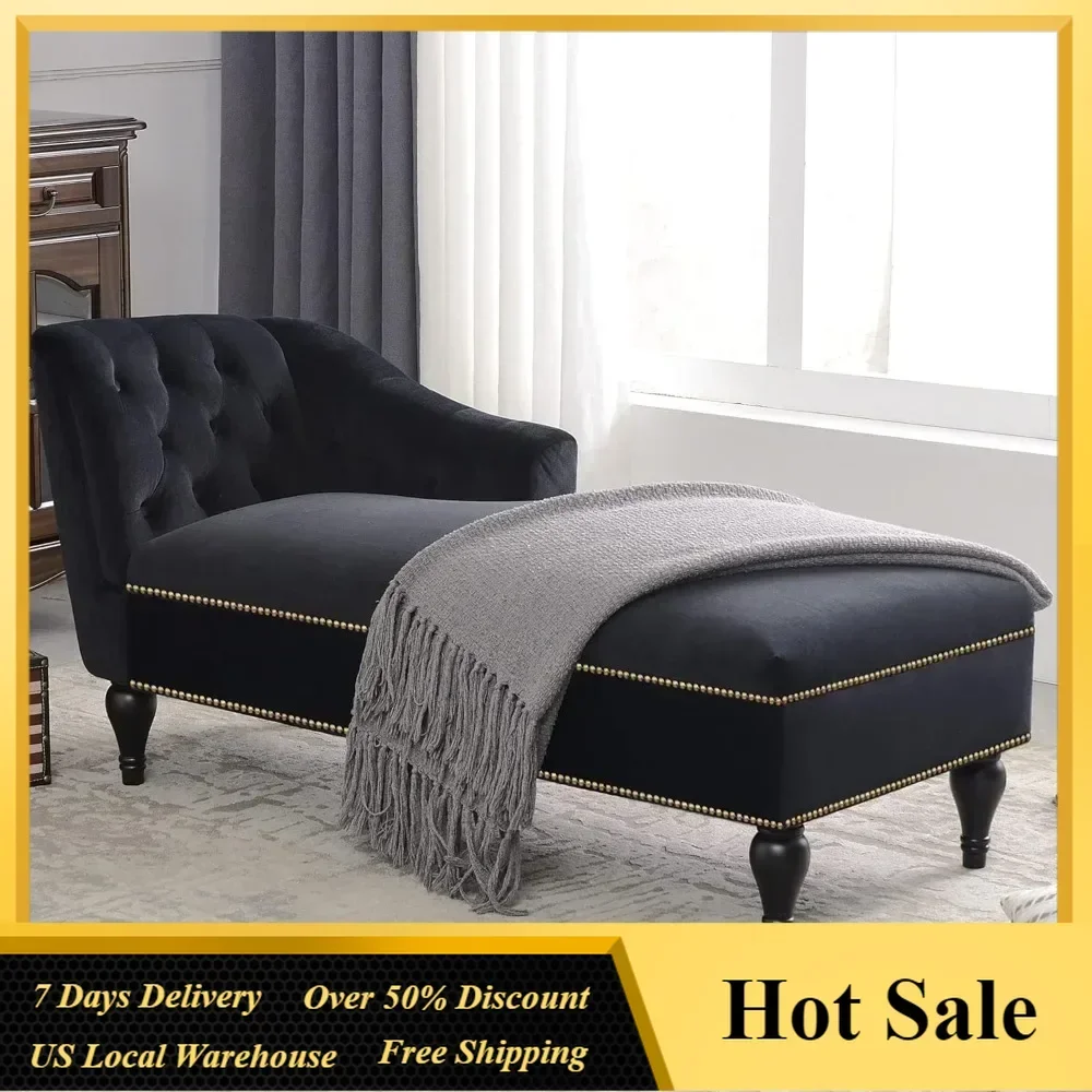 58'' Velvet Chaise Lounge Chair with Nailheaded, Modern Tufted Velvet Long Lounger for Living Room or Office,Chaise Lounge