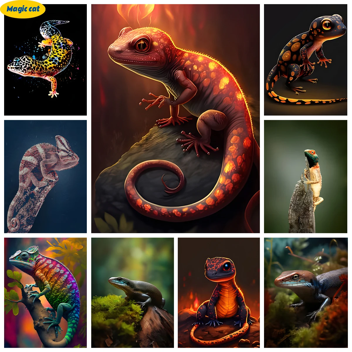 Lizard 5D Diamond Art Painting Cute Reptile Diy Diamond Embroidery Cross Stitch Chameleon Picture Living Room Bedroom Wall Decor