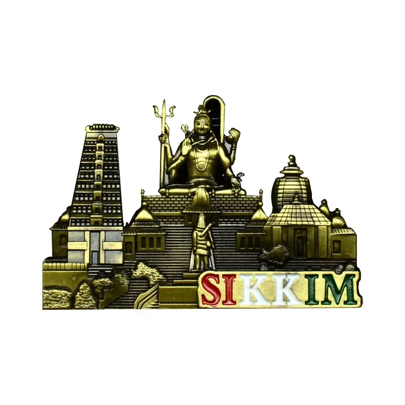 World Tourist Souvenirs Metal Craft Decorative Magnets Dubai Shanghai Egypt Sikkim Architectural Monuments Fridge Magnet Decor