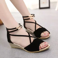 Women Wedge Sandals Summer New Luxury Red Beige Open Toe Casual Shoes Rhinestone Comfortable Platform Sandalias Roman Style