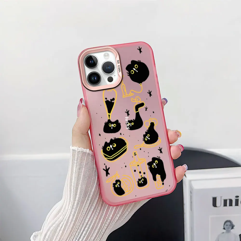 Cute Liquid Shape-Shifting Black Cat Phone Case for iPhone 12 11 13 14 15 16 Pro Plus IMD Plating Cover