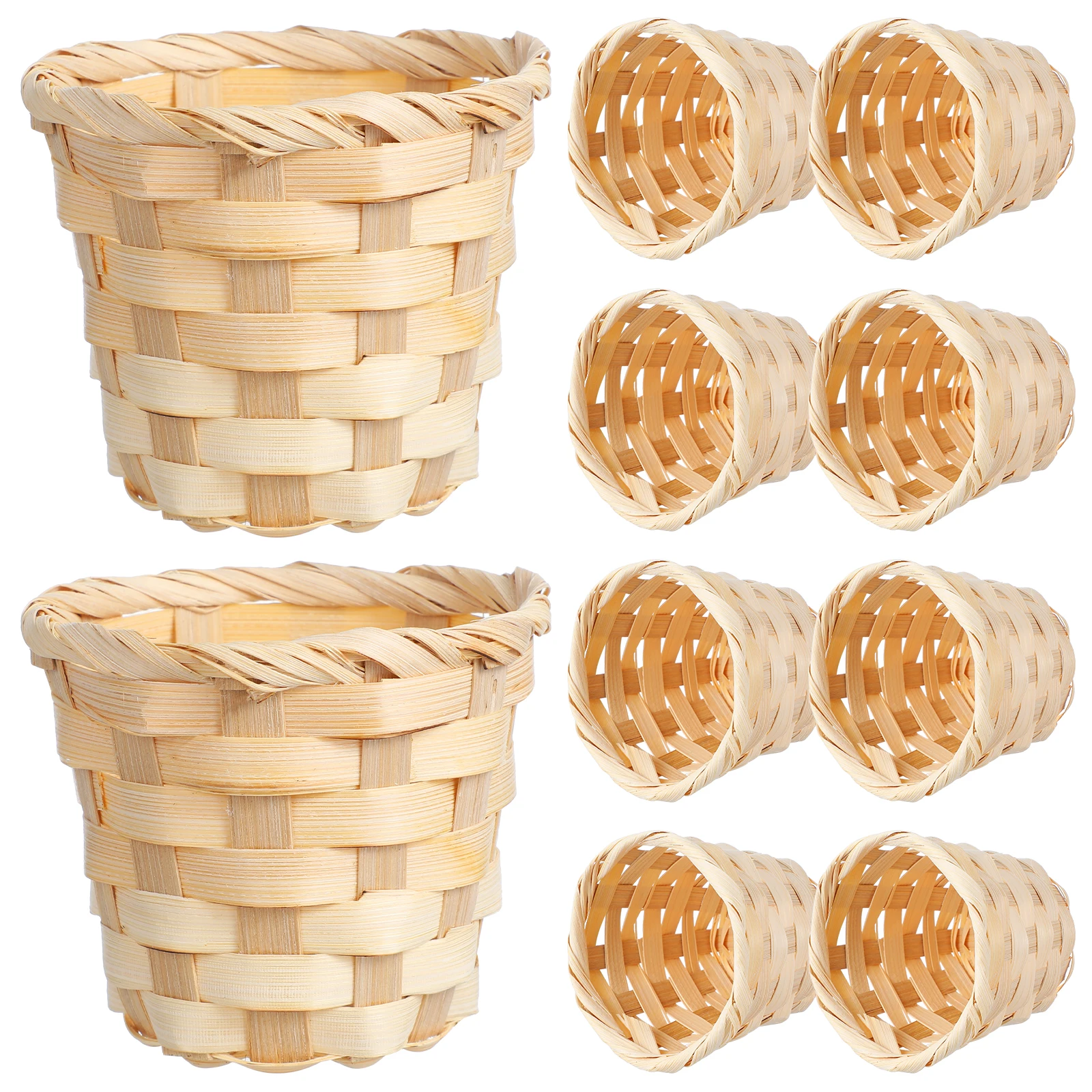 10pcs Rural Woven Baskets Fruit Arrangement Baskets Portable Storage Idyllic Exquisite Bamboo Mini Desktop Storage Baskets Decor