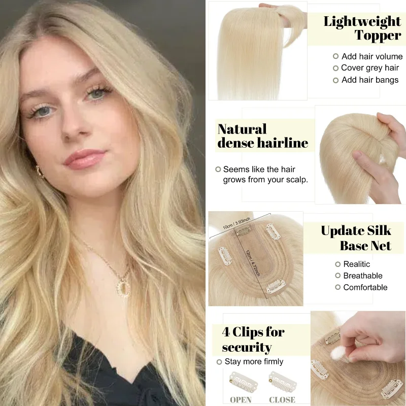 Wholesale 100% Human Hair Machine Made Topper For Women Clip-in Wig Various Sizes Colors 1B-613 Fast Delivery In Stock