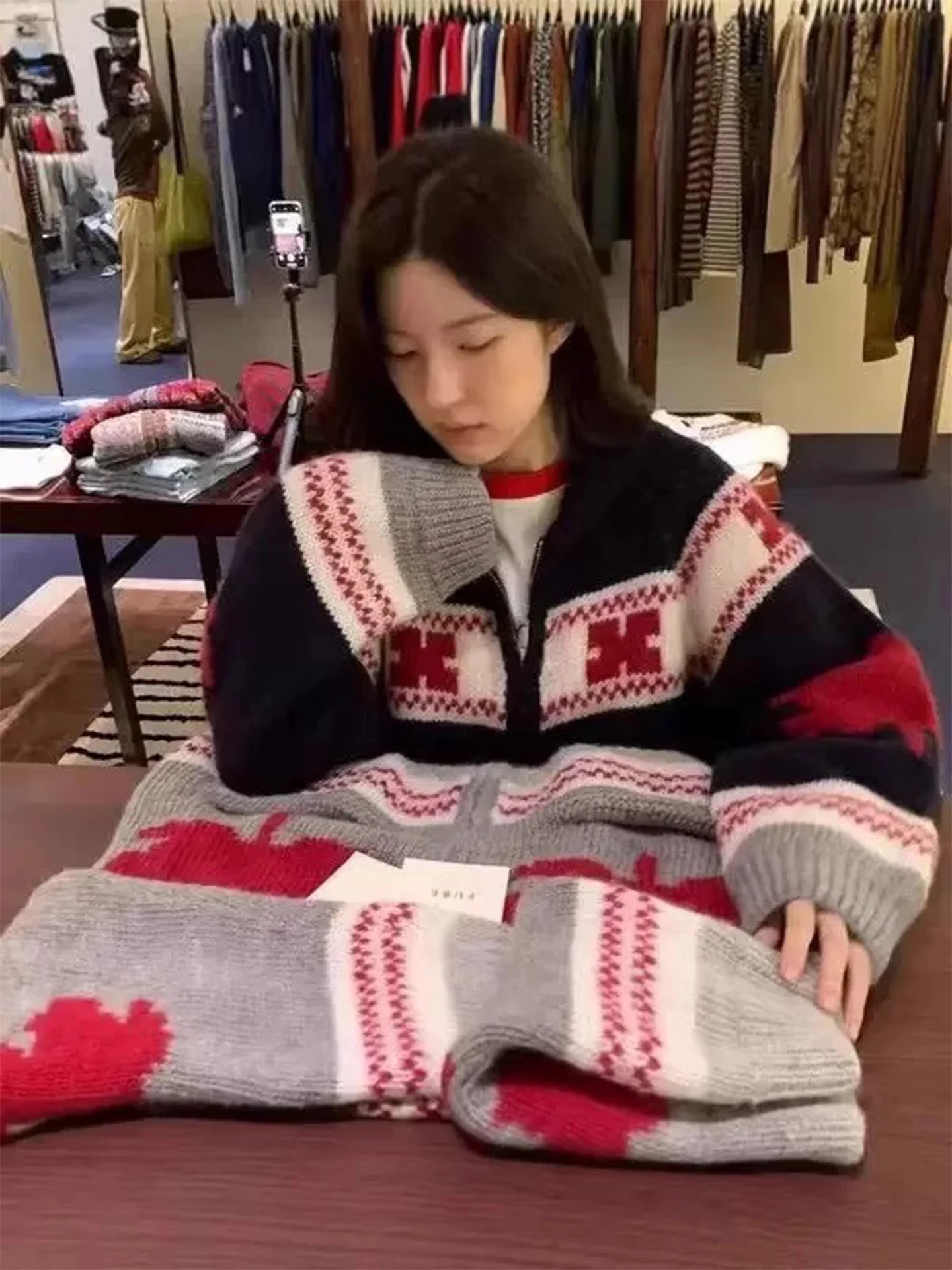 

Chic Autumn Winter Vintage Lazy Sle Zipper Color Blo Knit Long Sve Sweater Coat Women's Loose Fit Cardigan Outerwear