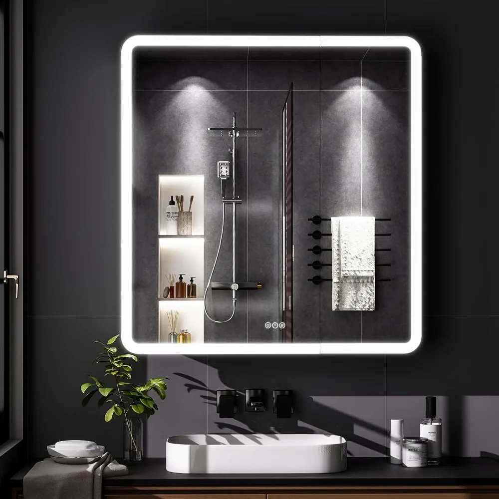 

LED Bathroom Medicine Cabinet with Mirror, 36 Inch x 32 Inch Bathroom Mirror Cabinet with Door & Adjustable, Customized