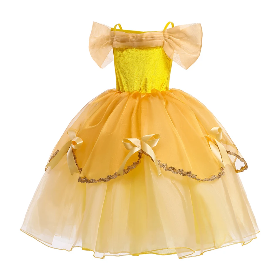 Girls Princess Dress Beauty Beast Cosplay Belle Costume Kids Birthday Gift Carnival Halloween Party Charm Role Play Ball Gown