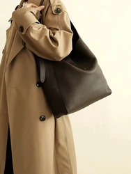 Fashion Simple Underarm Bucket Bag Genuine Leather Women Tote Bag\Handbag Real Leather Lady Shoulder Bag Big