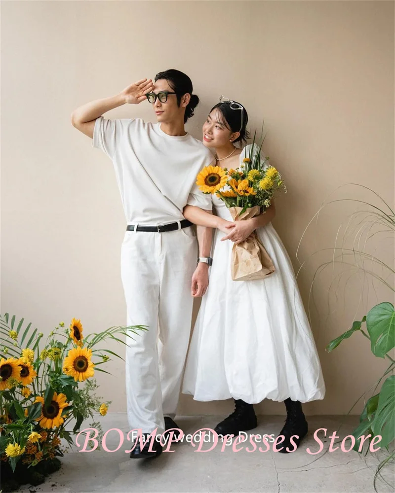 BOMP Vintage Korea Knöchellangen Taft Brautkleider Foto-shooting Trägerlosen Korsett Zurück Brautkleider Robe de mariage angepasst