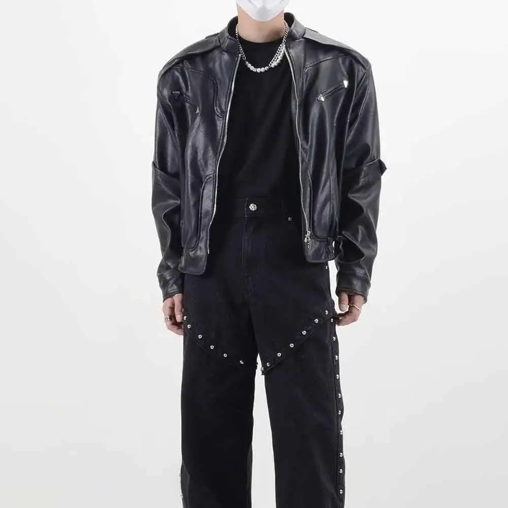 

Зимняя новая мужская однотонная кожаная куртка с длинными рукавами в американском стиле ретро, модный свободный повседневный нишевый мужской топ High Street