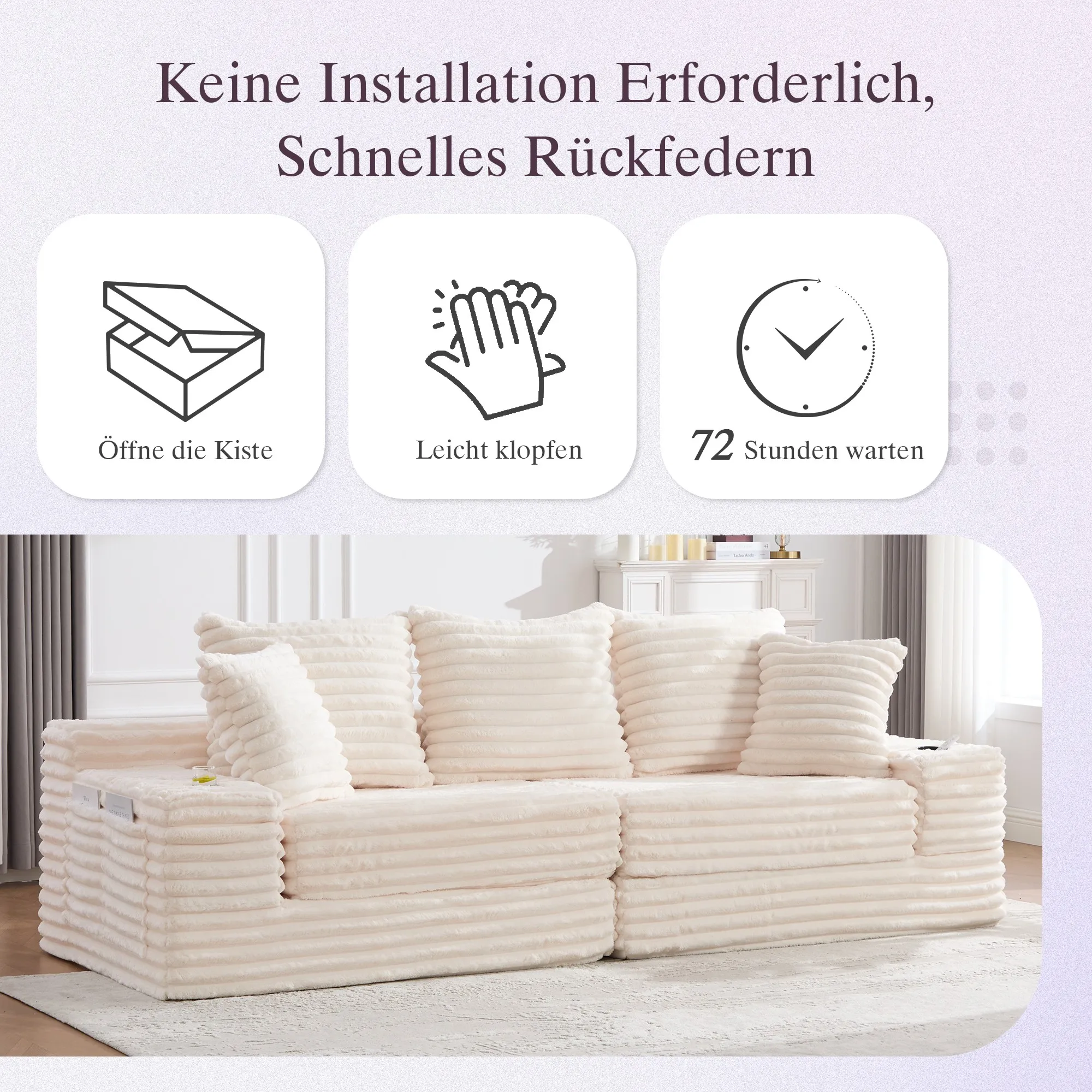 LVHOM 4-Sitzer Cordsofa mit Chaiselongue, Kissenrücken, Eckigen Armlehnen, Getränkehaltern & Seitentaschen für Wohnzimmer – Detail 12