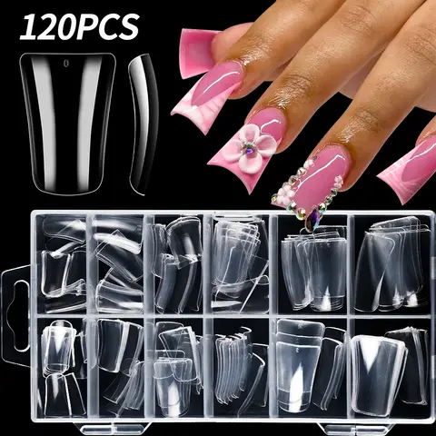 120Pcs Clear Duckbill Fake Nail Tips Full Cover False Fingertips 12 Sizes Press On Nails Extension for Manicure Salon Supplies Y
